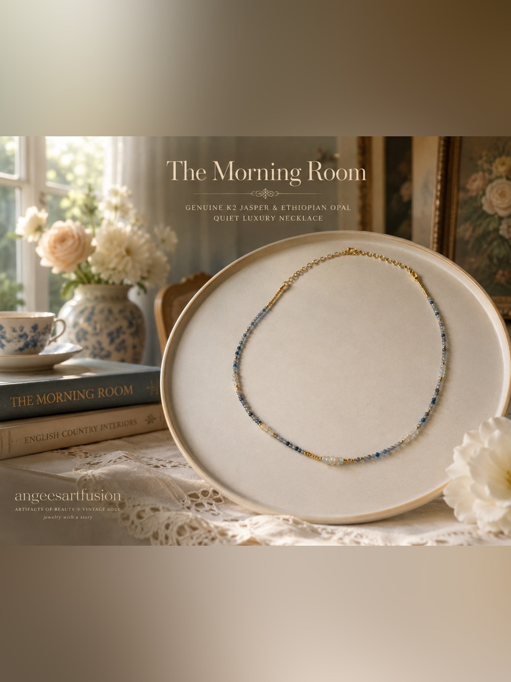 “The Morning Room” Genuine K2 Jasper & Ethiopian Opal Necklace